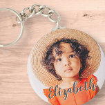 Modern Simple Script Add Your Name and Photo Key Ring<br><div class="desc">Design is modern and simple. Add a custom photo and  add his/her name. The colour of the typography works best on a photo which has colour at the typography part so that it will pop out.</div>