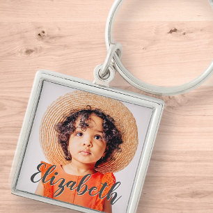 Modern Simple Script Add Your Name and Photo Key Ring