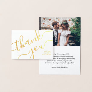 Modern Simple Script and Photo Wedding Thank You Foil Card