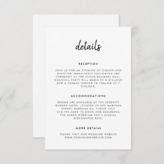 Modern Simple Script Black and White Wedding Enclosure Card
