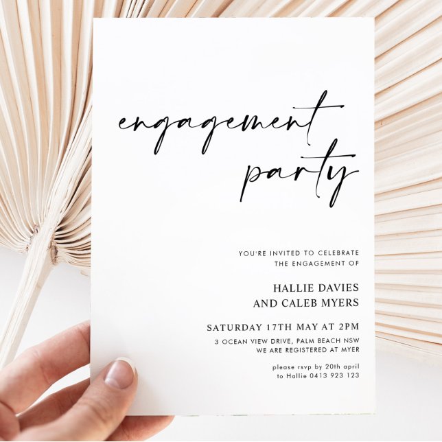 Modern Simple Script Black White Engagement Party  Invitation (Creator Uploaded)