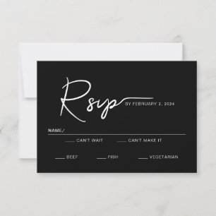 Modern Simple Script Black White Wedding RSVP Card