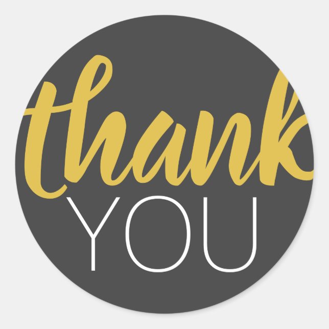 Modern Simple Script Gold Thank You Black Classic Round Sticker (Front)