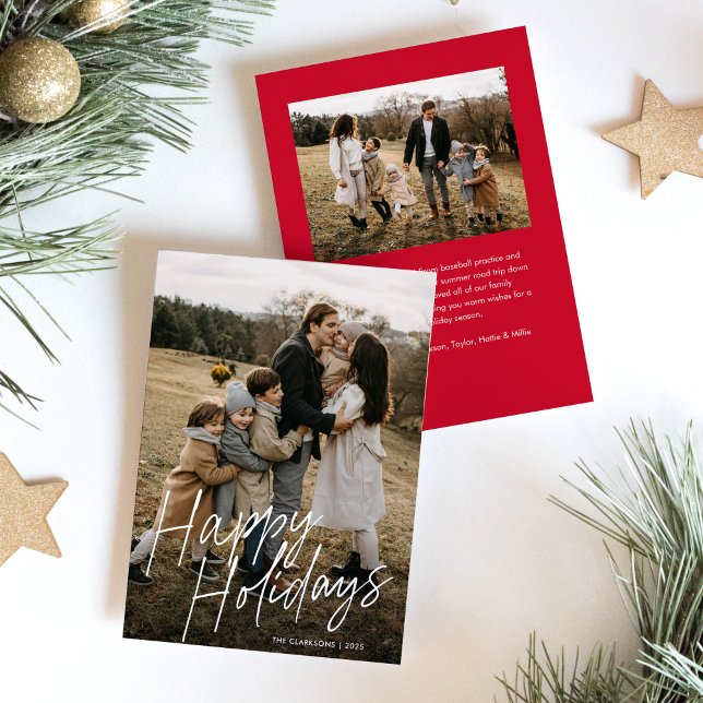 Modern Simple Script Happy Holidays 2 Photo Holiday Card (Creator Uploaded)