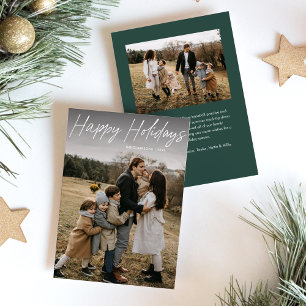 Modern Simple Script Happy Holidays 2 Photo Holiday Card