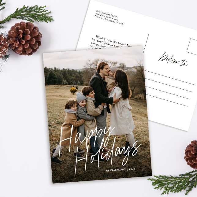 Modern Simple Script Happy Holidays Photo Holiday Postcard (Creator Uploaded)