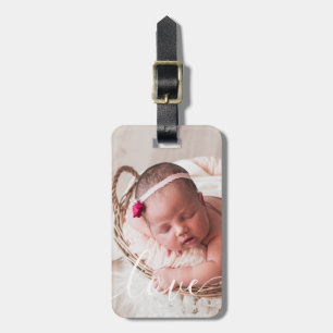 Modern Simple Script Love Baby Photo Luggage Tag