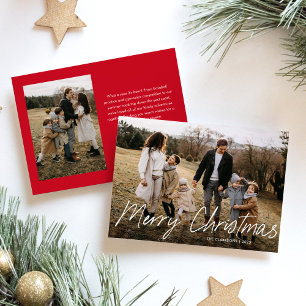 Modern Simple Script Merry Christmas 2 Photo Holiday Card