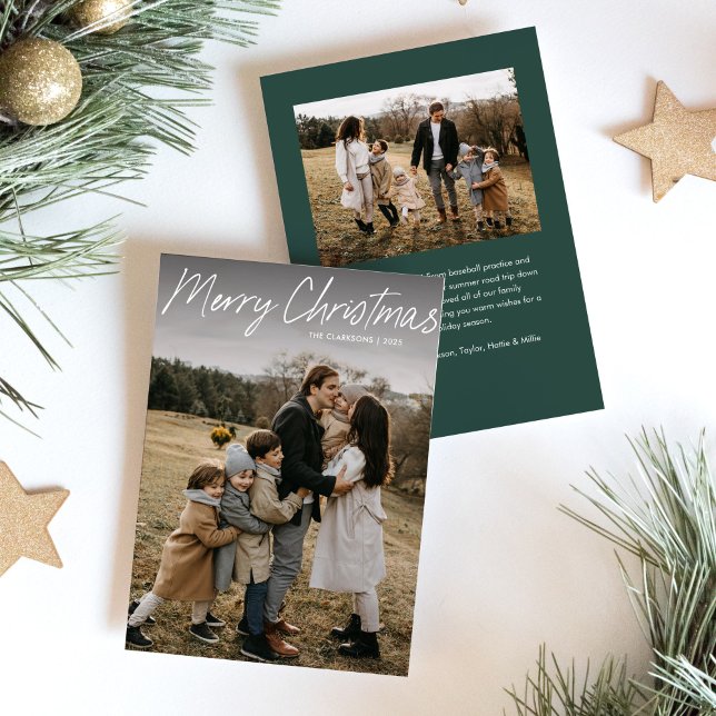 Modern Simple Script Merry Christmas 2 Photo Holiday Card (Creator Uploaded)