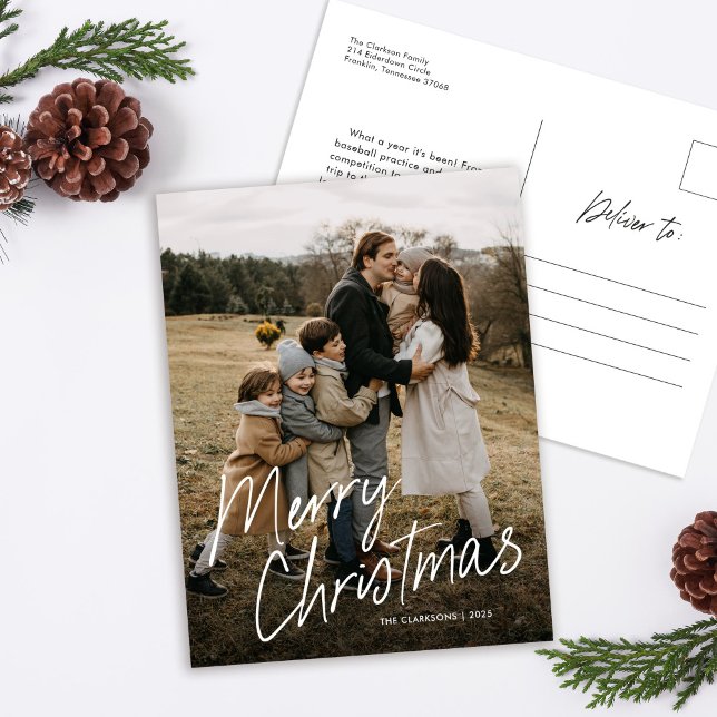 Modern Simple Script Merry Christmas Photo Holiday Postcard (Creator Uploaded)