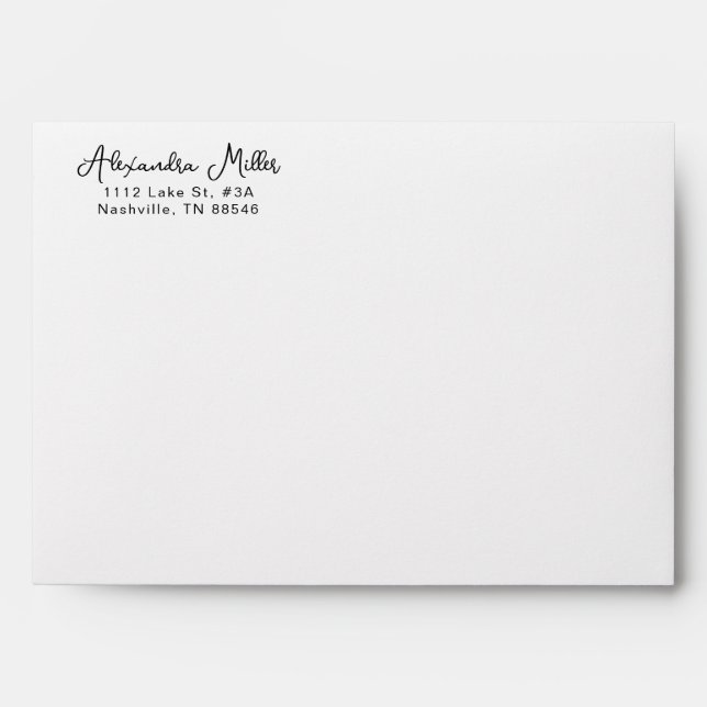 Modern Simple Script Monogram Name Left Aligned Envelope (Front)