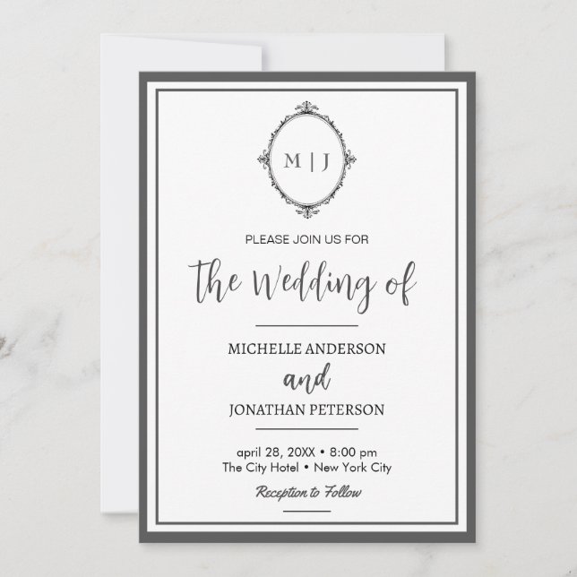 Modern Simple Script Monogram Photo Wedding Save The Date (Front)