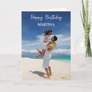 Modern Simple Script Photo Custom Happy Birthday  Card