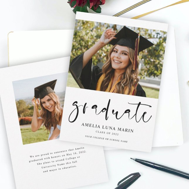 Modern Simple Script Photo Graduation Announcement (Creator Uploaded)