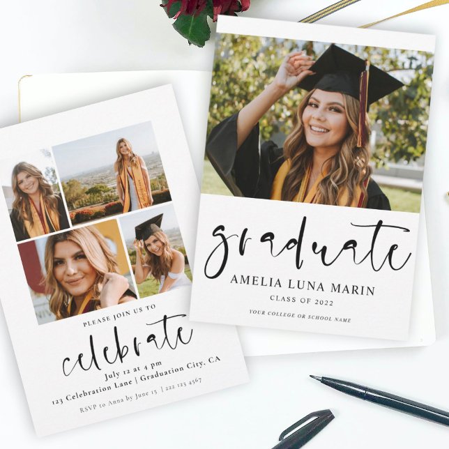 Modern Simple Script Photo Graduation Invitation (Creator Uploaded)