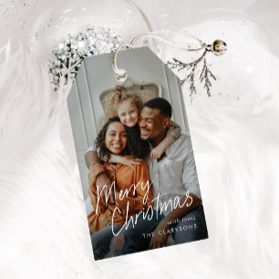 Modern Simple Script Photo Merry Christmas  Gift Tags