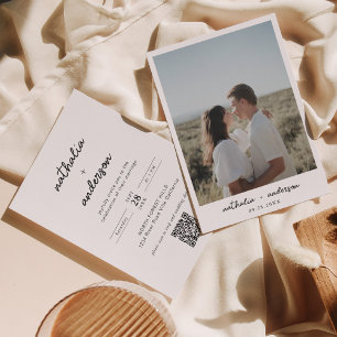 Modern Simple Script Photo QR Code Wedding Invitation