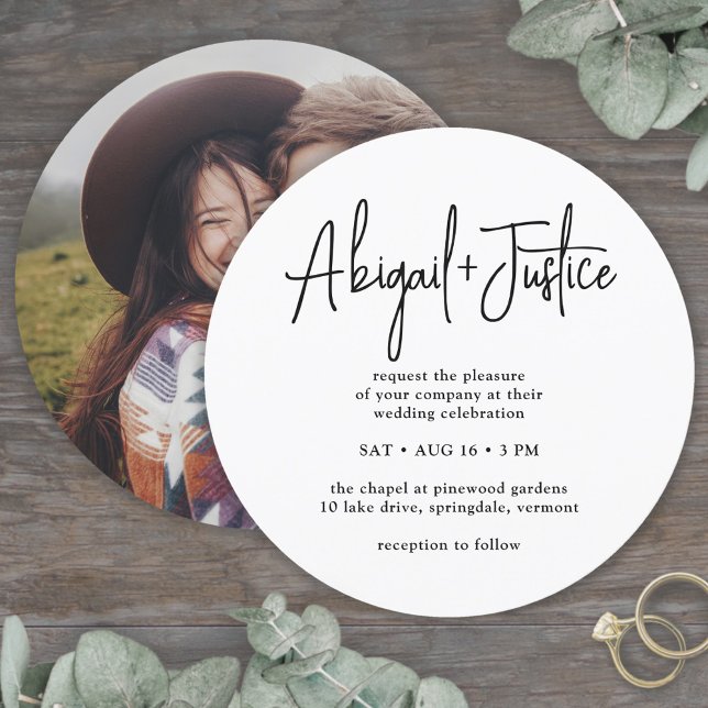 Modern Simple Script & Photo Unique Round Wedding Invitation (Creator Uploaded)