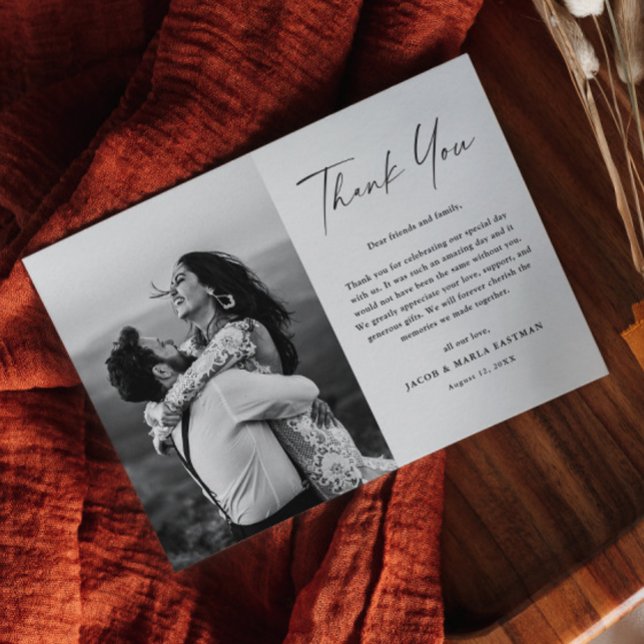 Modern Simple Script Photo Wedding Thank You Card (Simple modern script wedding photo thank you card.)