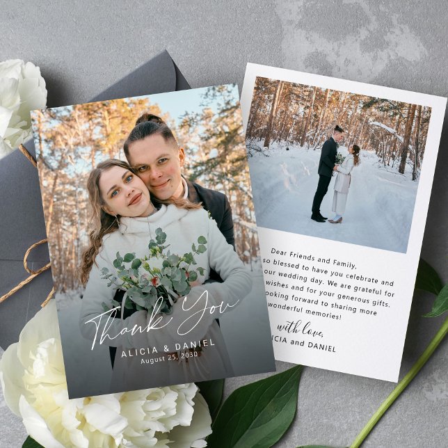 Modern simple script photo wedding thank you card (Creator Uploaded)