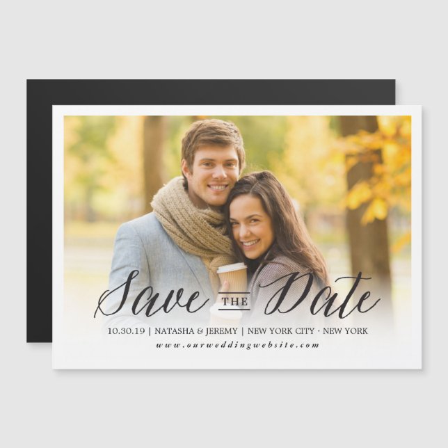 Modern Simple Script Save The Date Photo Magnetic Invitation (Front/Back)