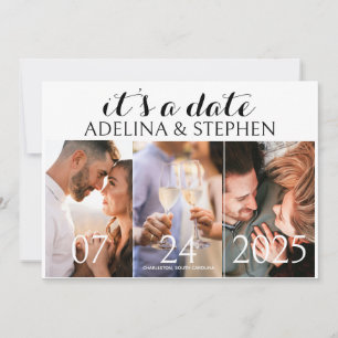 Modern Simple Script Three Photo Gallery QR CODE Save The Date