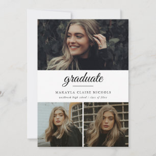 Modern Simple Script Three Photo Graduation Invitation