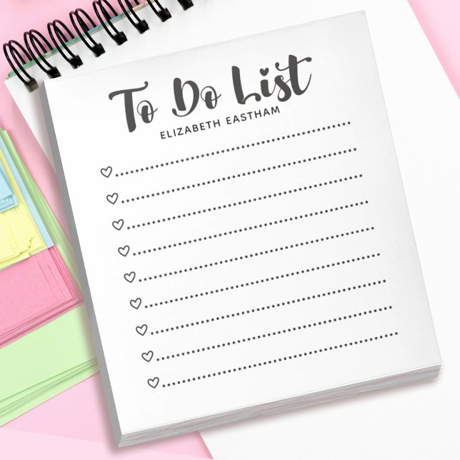 Modern Simple Script To Do List Notepad (A cute to do list notepad with heart bullet points.)