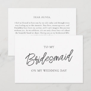 Modern Simple Script To My Bridesmaid Wedding Day Thank You Card