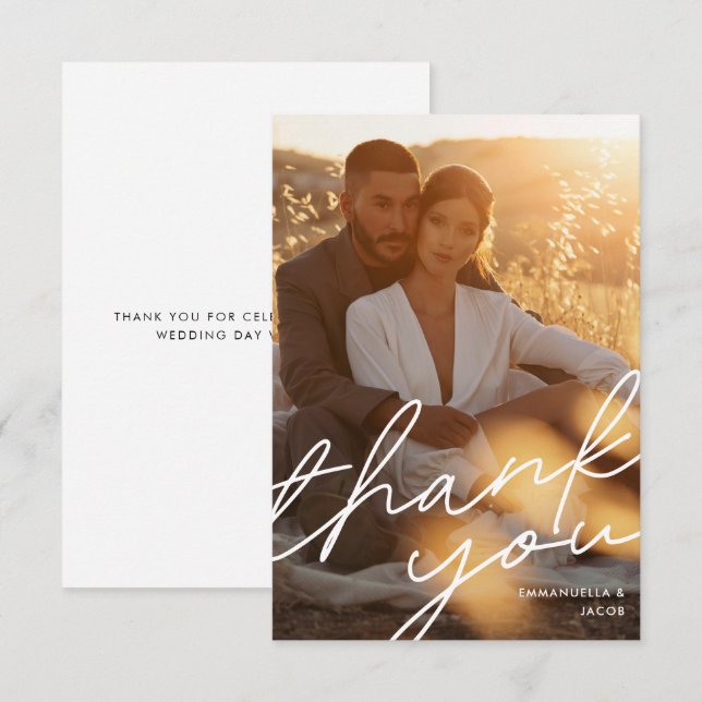 Modern Simple Script Typography Wedding Photo Thank You Card (Front/Back)