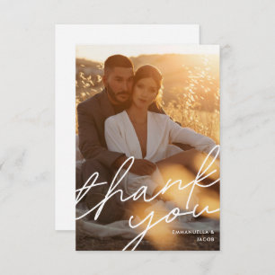 Modern Simple Script Typography Wedding Photo Thank You Card