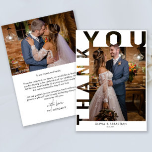 Modern Simple Script Wedding Photo Thank You Card