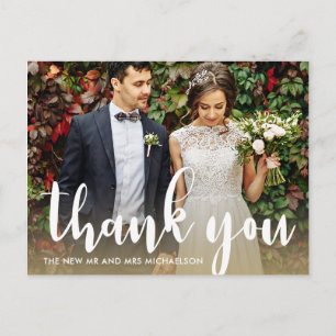 Modern Simple Script Wedding Photo Thank You Postcard