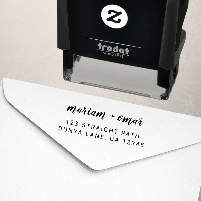 Modern Simple Script Wedding Return Address Self-inking Stamp (Creator Uploaded)