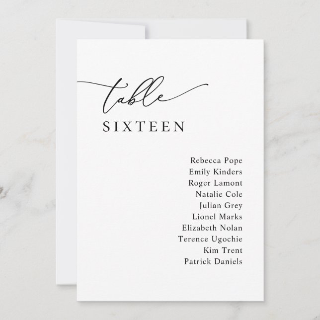 Modern Simple Script Wedding Seating Chart Cards (Front)