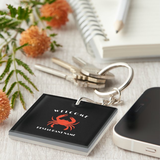 Modern Simple seafood welcome red Crab custom Key Ring (Front Right)