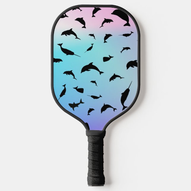 Modern Simple shark whale fish rainbow gradient  Pickleball Paddle (Front)