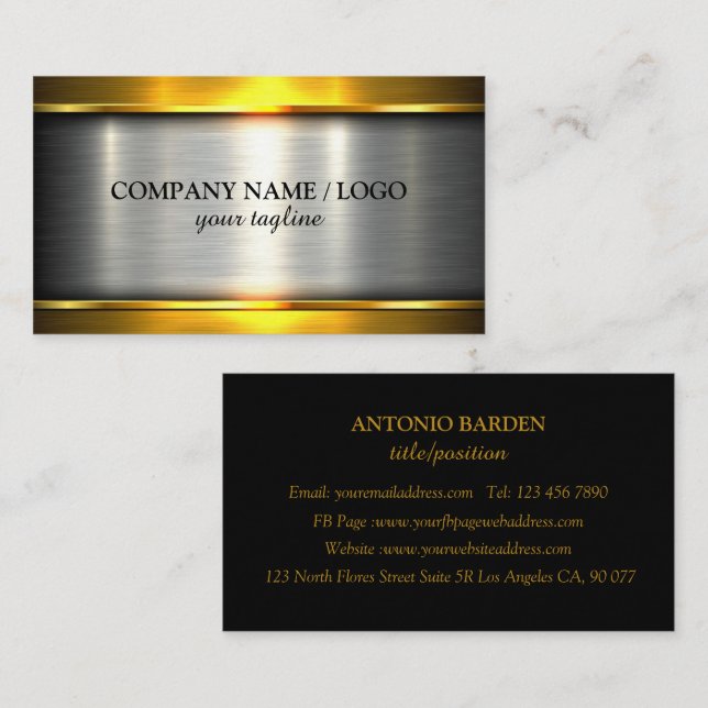 Modern Simple Shine Metallic Gold And Silver Business Card (Front/Back)