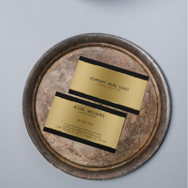 Modern Simple Shiny Metallic Gold And Black  Business Card (Creator Uploaded)