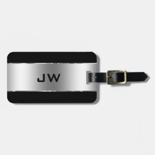 Modern Simple Shiny Silver on Black Luggage Tag