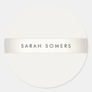 Modern Simple Silver and White Striped Classic Round Sticker
