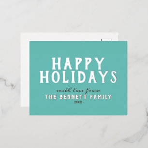 Modern Simple Silver Foil Typography Family Happy Holiday Postcard