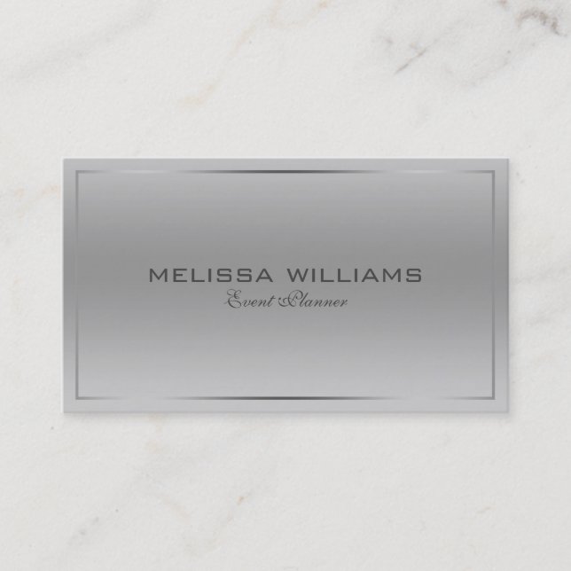 Modern Simple Silver Metallic Background Look Business Card (Front)