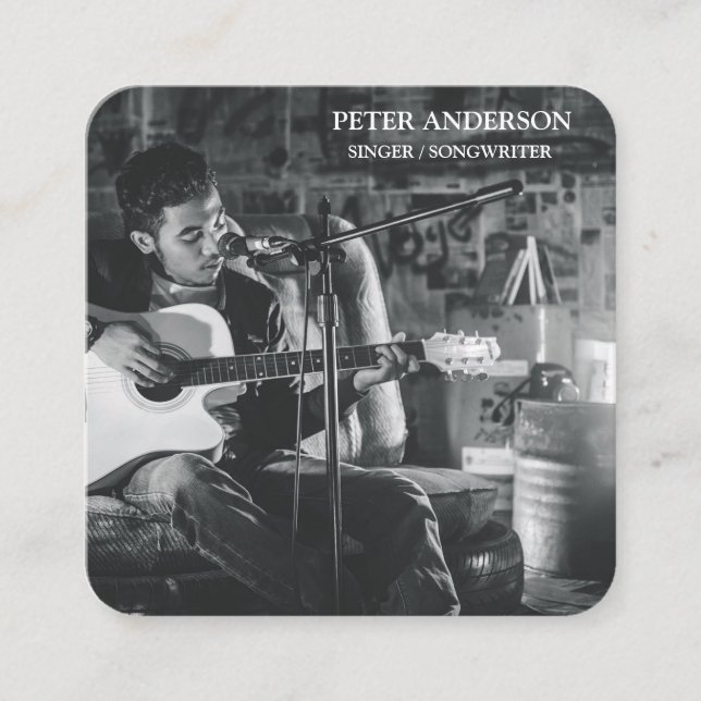 Modern Simple Singer Musician Photography Square Business Card (Front)