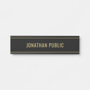 Modern Simple Sleek Black & Gold Name Template Door Sign