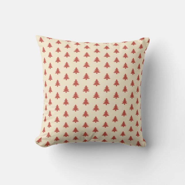 Modern Simple Small Red Christmas Trees on Beige Cushion (Front)