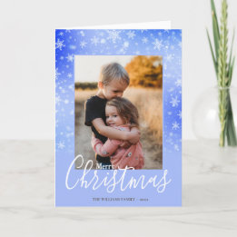 Modern Simple Snowy Purple Merry Christmas Photo Holiday Card