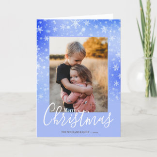 Modern Simple Snowy Purple Merry Christmas Photo Holiday Card