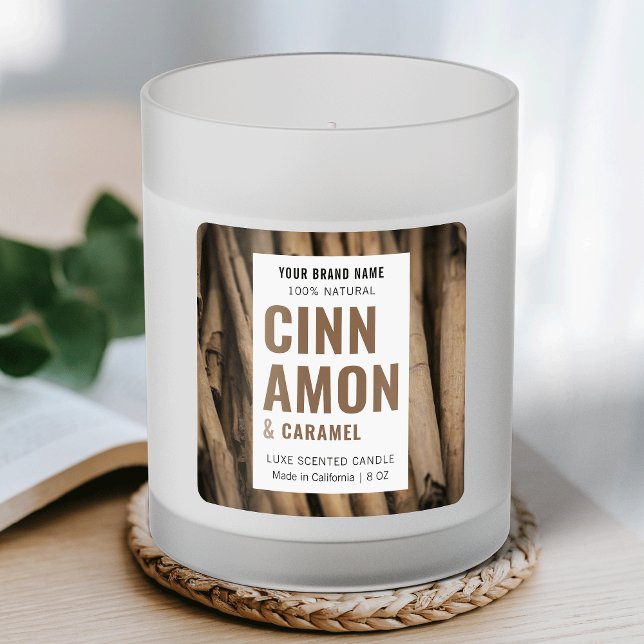 Modern Simple Soy Candle Square Label With Photo (Modern beige and white square product label with custom image background)