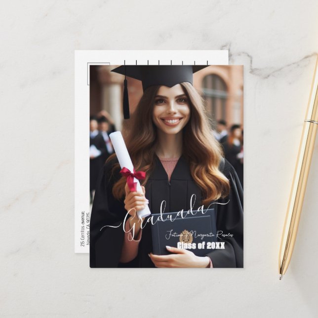 Modern Simple Spanish Photo Script Grad Invitation (Front/Back In Situ)